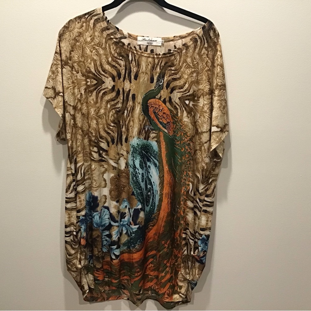Gorgeous tunic printed beaded ss top,multi colored